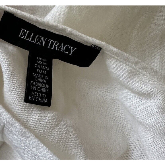 New Ellen Tracy Women Linen Tunic Top Medium White Bell Sleeves Boho‎ Lagenlook - Picture 6 of 7
